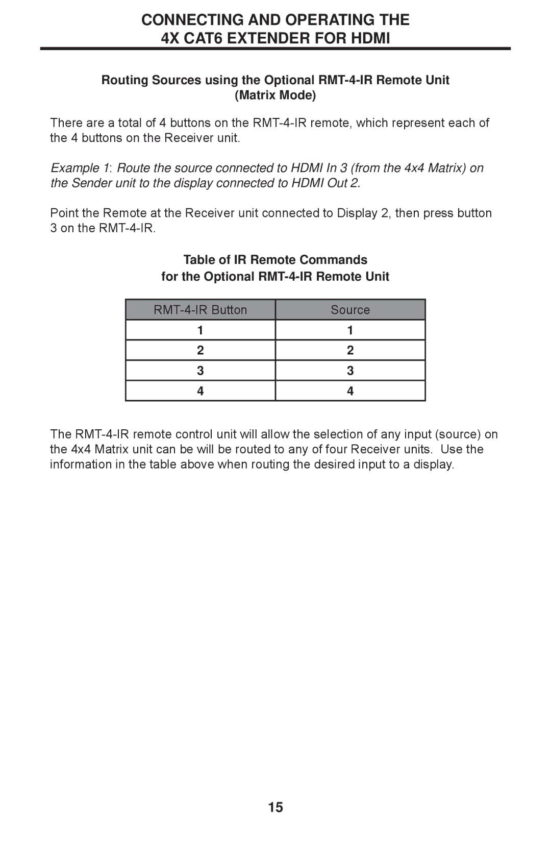 Gefen EXT-HDMI1.3-CAT6-4X user manual RMT-4-IR Button Source 