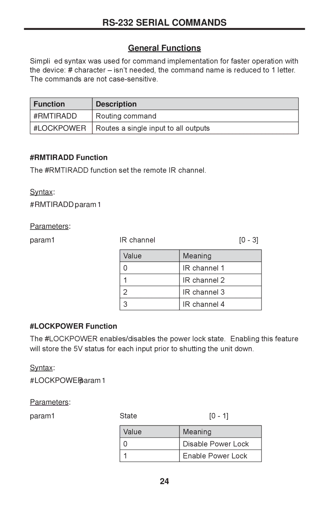 Gefen EXT-HDMI1.3-CAT6-4X user manual #RMTIRADD Function, #LOCKPOWER Function 