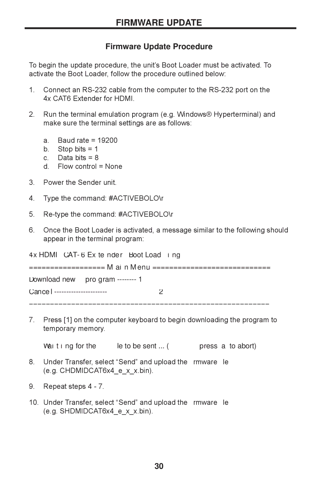 Gefen EXT-HDMI1.3-CAT6-4X user manual Firmware Update Procedure 