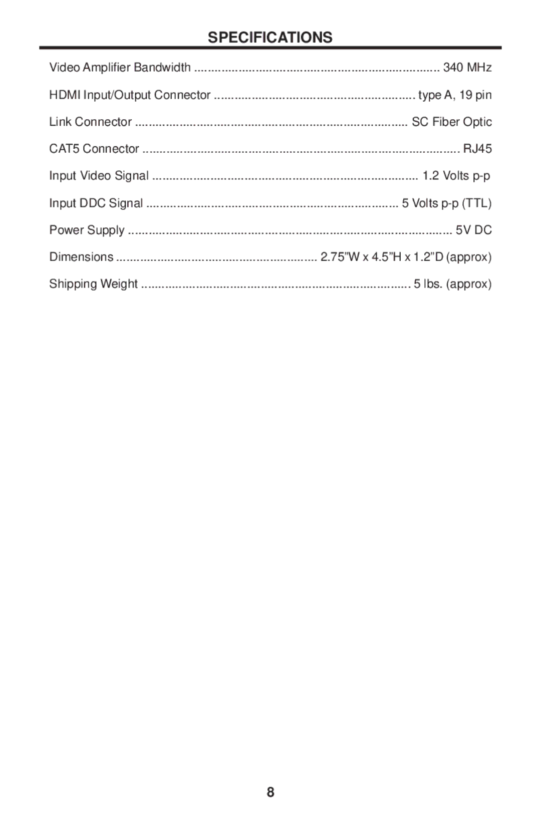 Gefen EXT-HDMI1.3IR-FO-141 user manual Specifications 