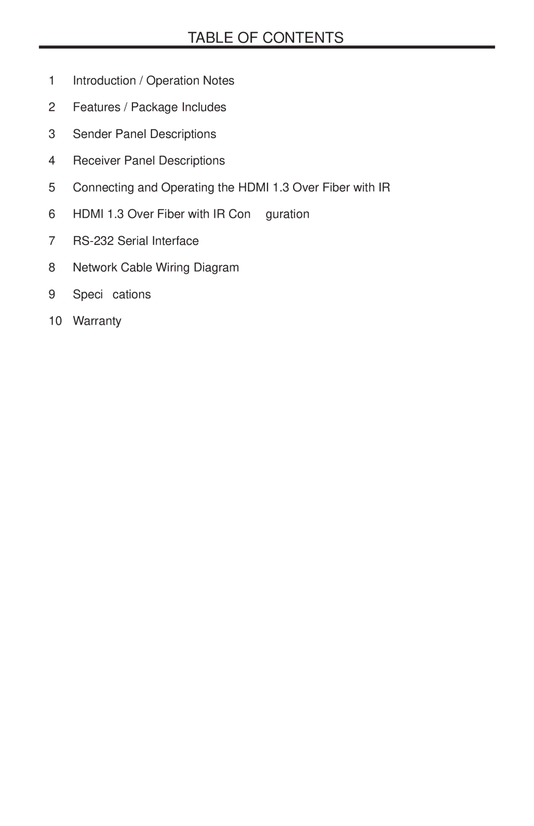 Gefen EXT-HDMI1.3IR-FO-141 user manual Table of Contents 