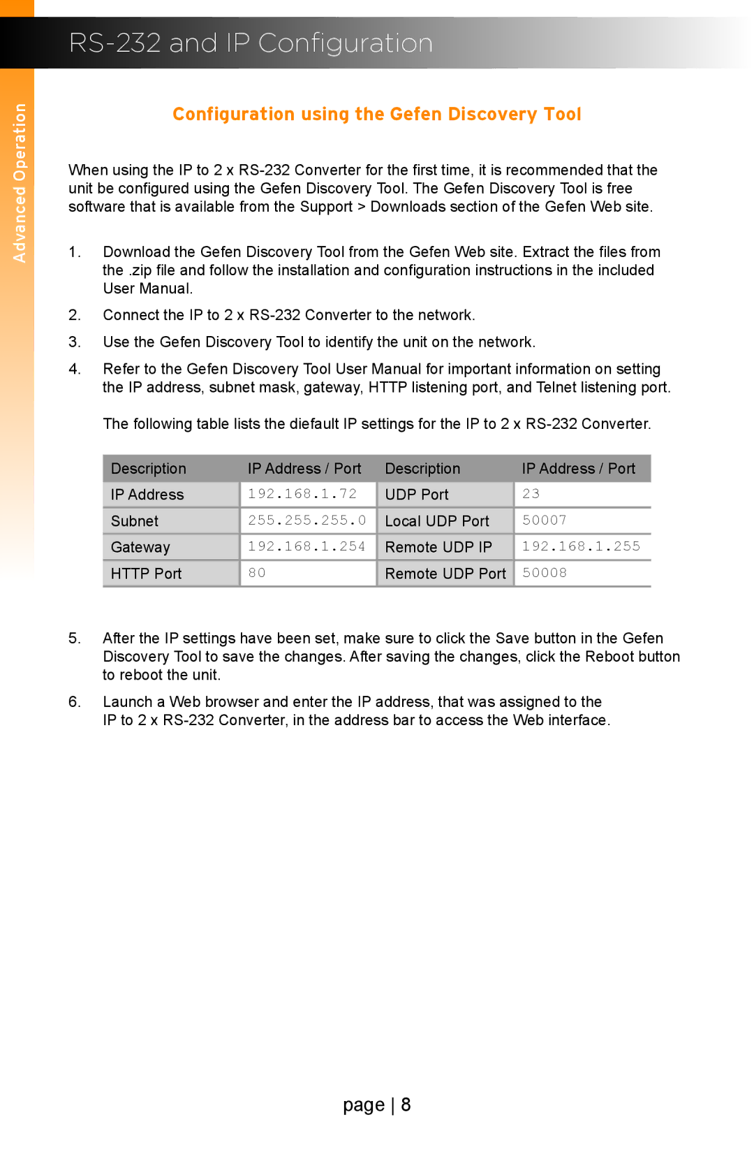 Gefen EXT-IP-2-RS2322 user manual RS-232 and IP Configuration, Configuration using the Gefen Discovery Tool 