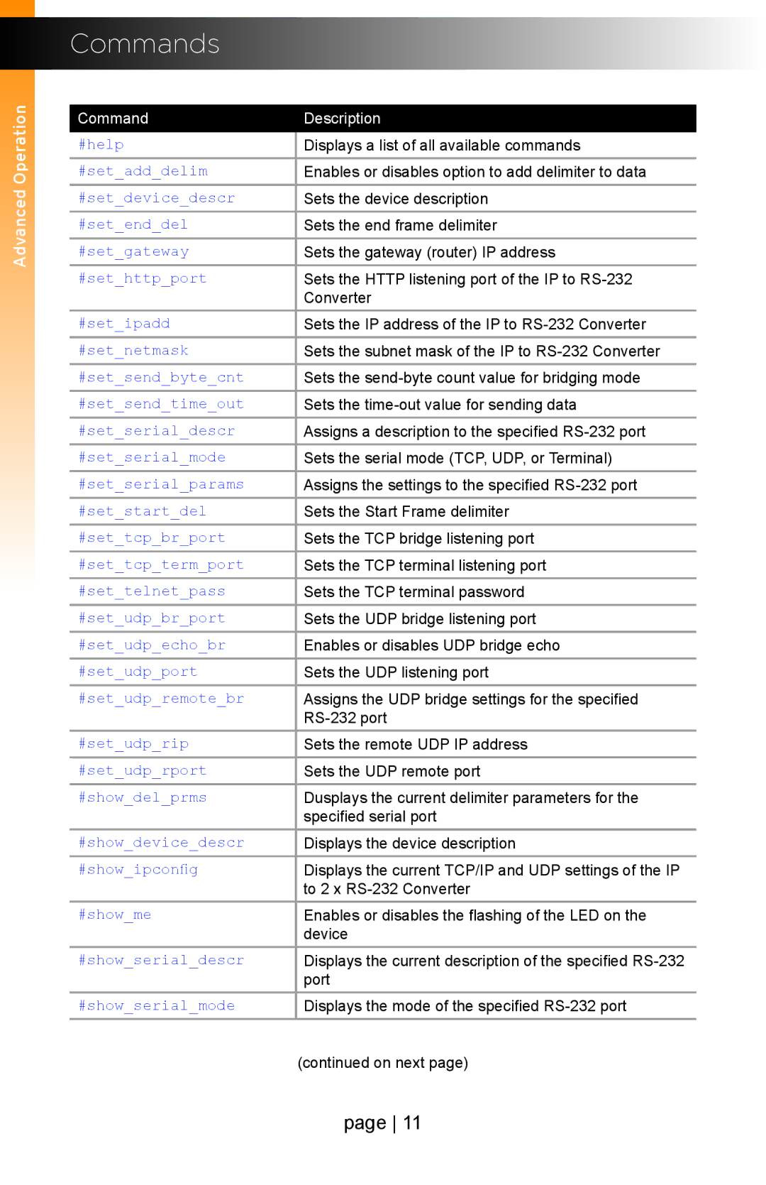 Gefen EXT-IP-2-RS2322 user manual Commands 