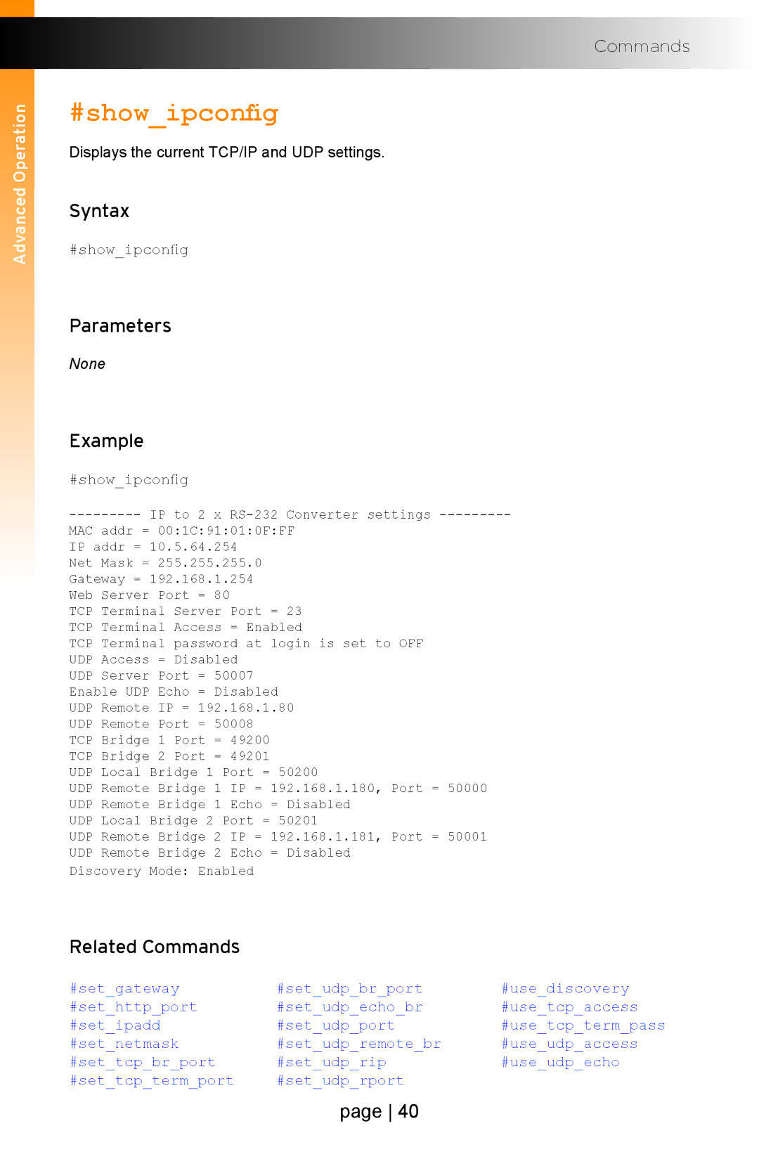 Gefen EXT-IP-2-RS2322 user manual #showipconfig 