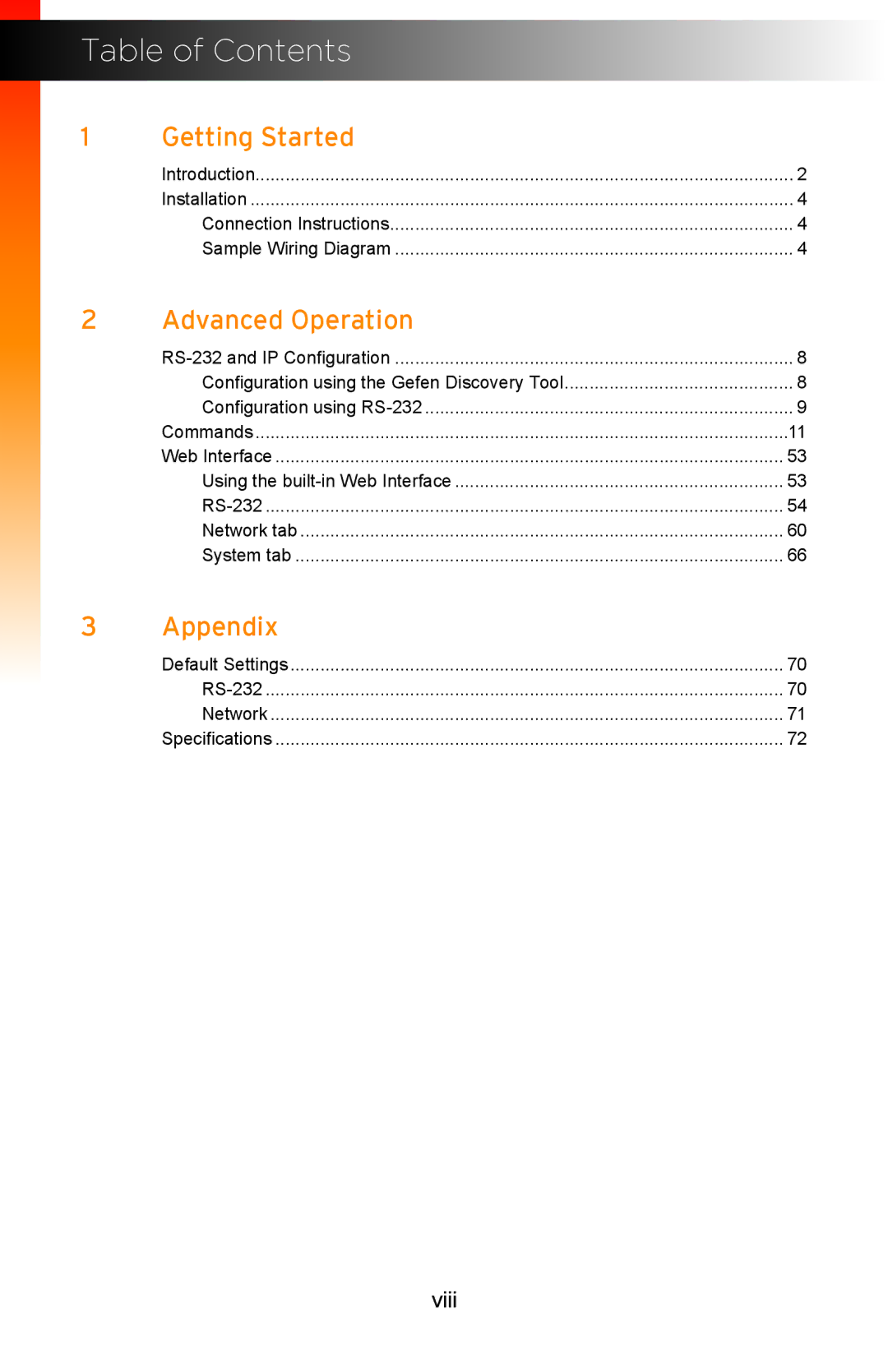 Gefen EXT-IP-2-RS2322 user manual Table of Contents 