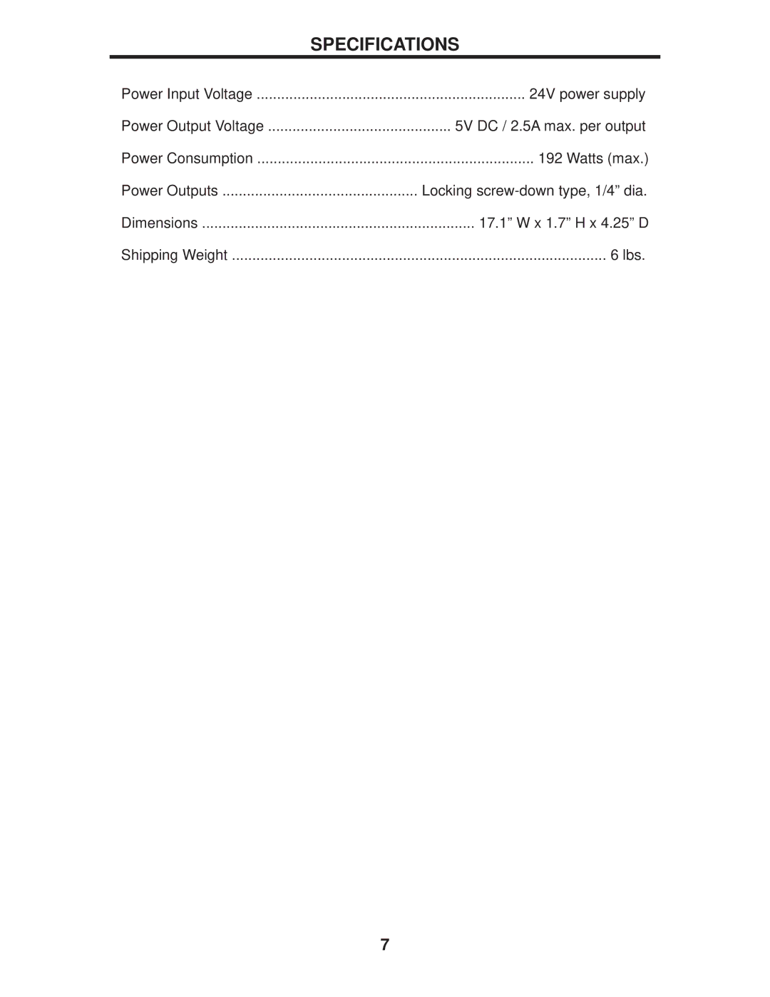 Gefen EXT-PS5-8R user manual Specifications 