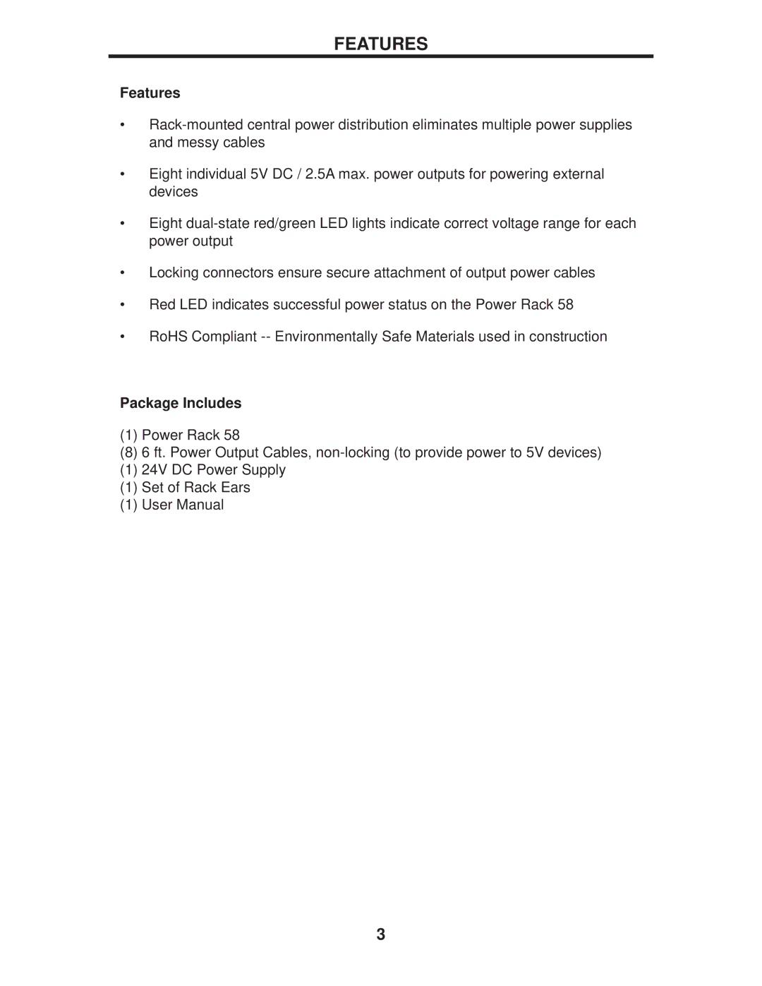 Gefen EXT-PS5-8R user manual Features, Package Includes 