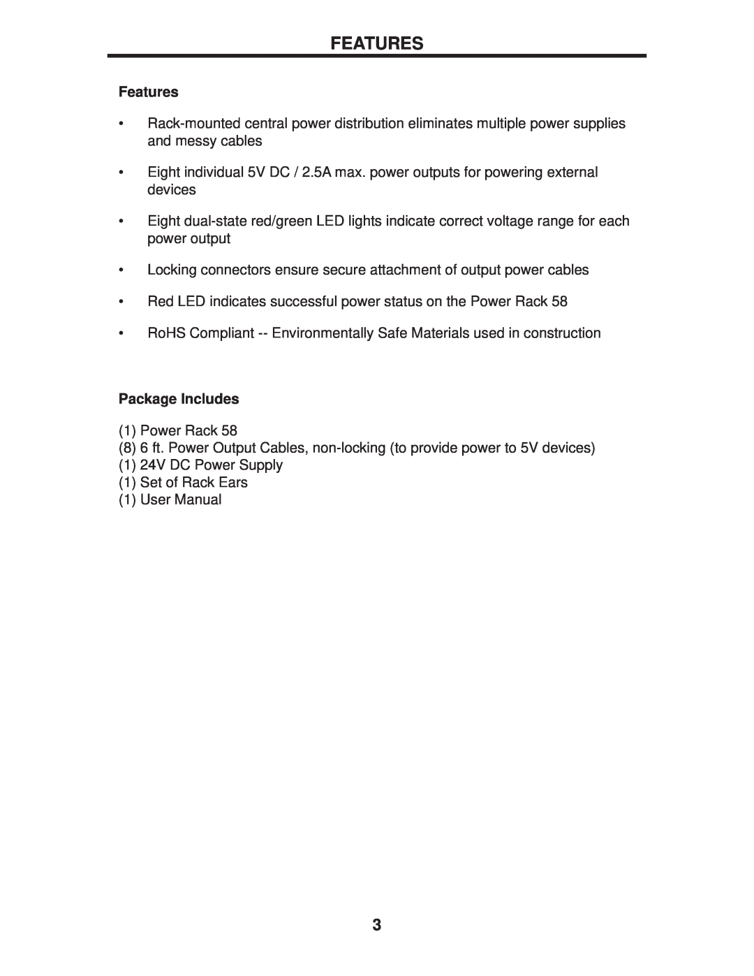 Gefen EXT-PS5-8R user manual Features, Package Includes 