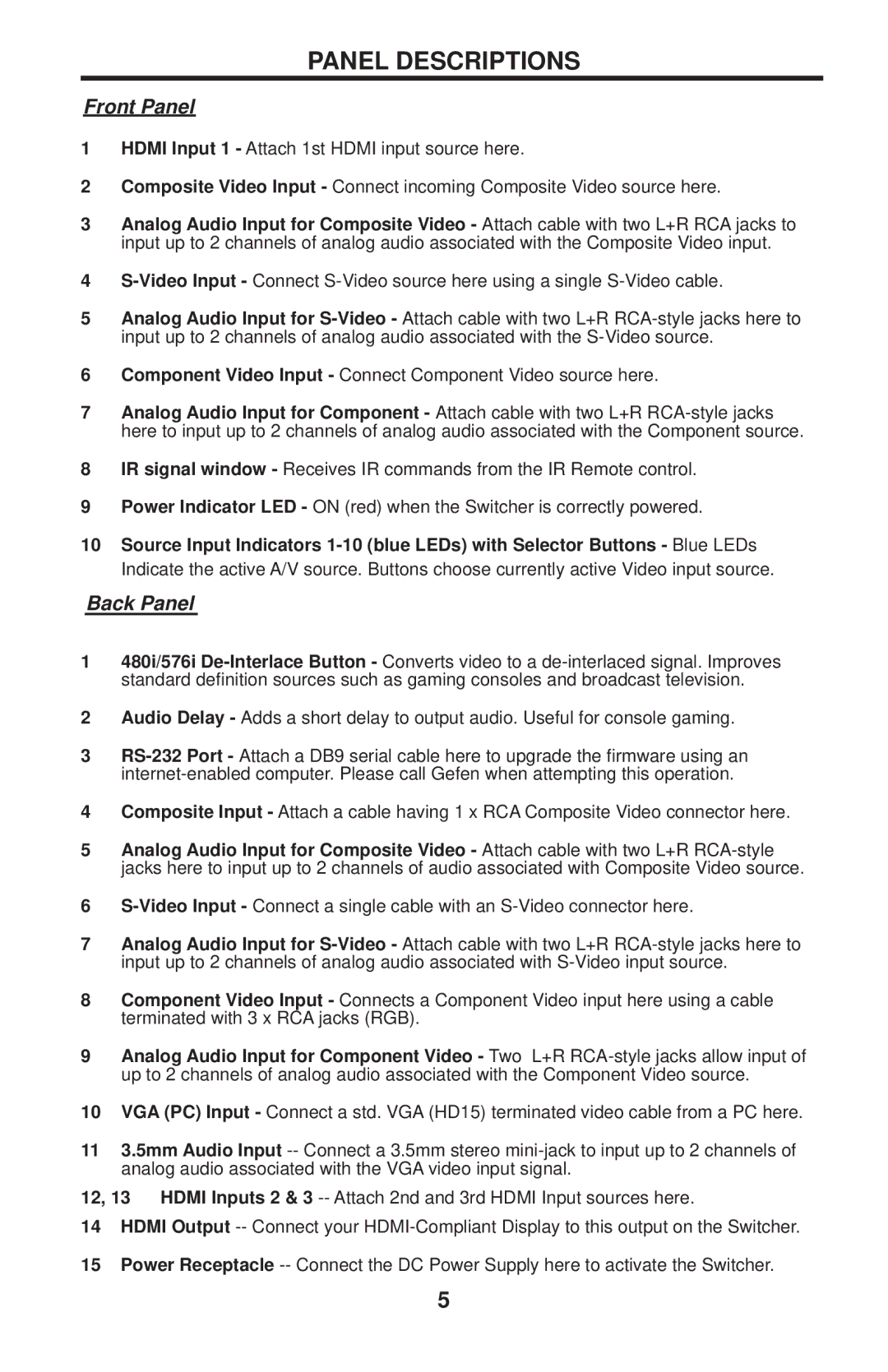 Gefen EXT-TV-MFS user manual Panel Descriptions, Front Panel 