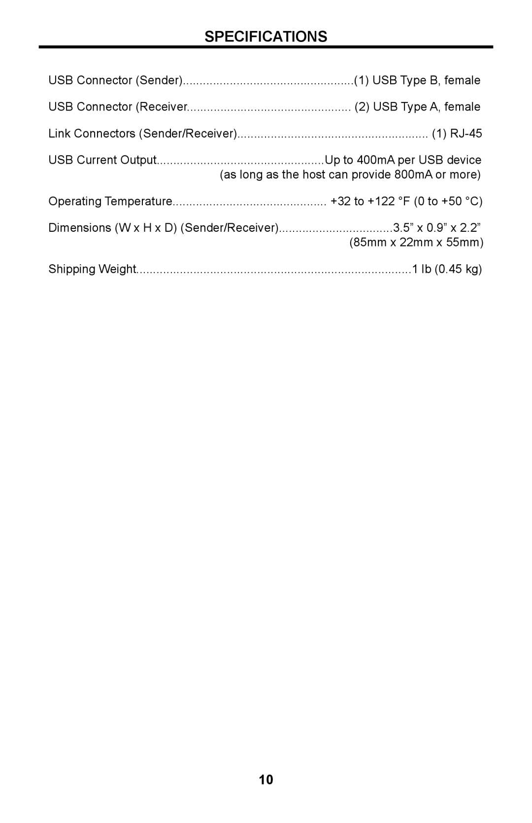 Gefen ext-usb-mini2n user manual Specifications 