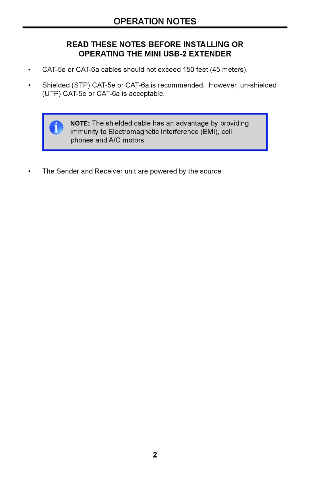 Gefen ext-usb-mini2n user manual Operation Notes 