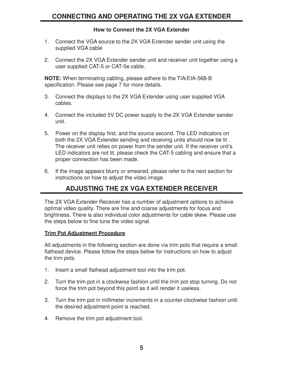 Gefen EXT-VGA-CAT5-142 user manual Connecting and Operating the 2X VGA Extender, Adjusting the 2X VGA Extender Receiver 