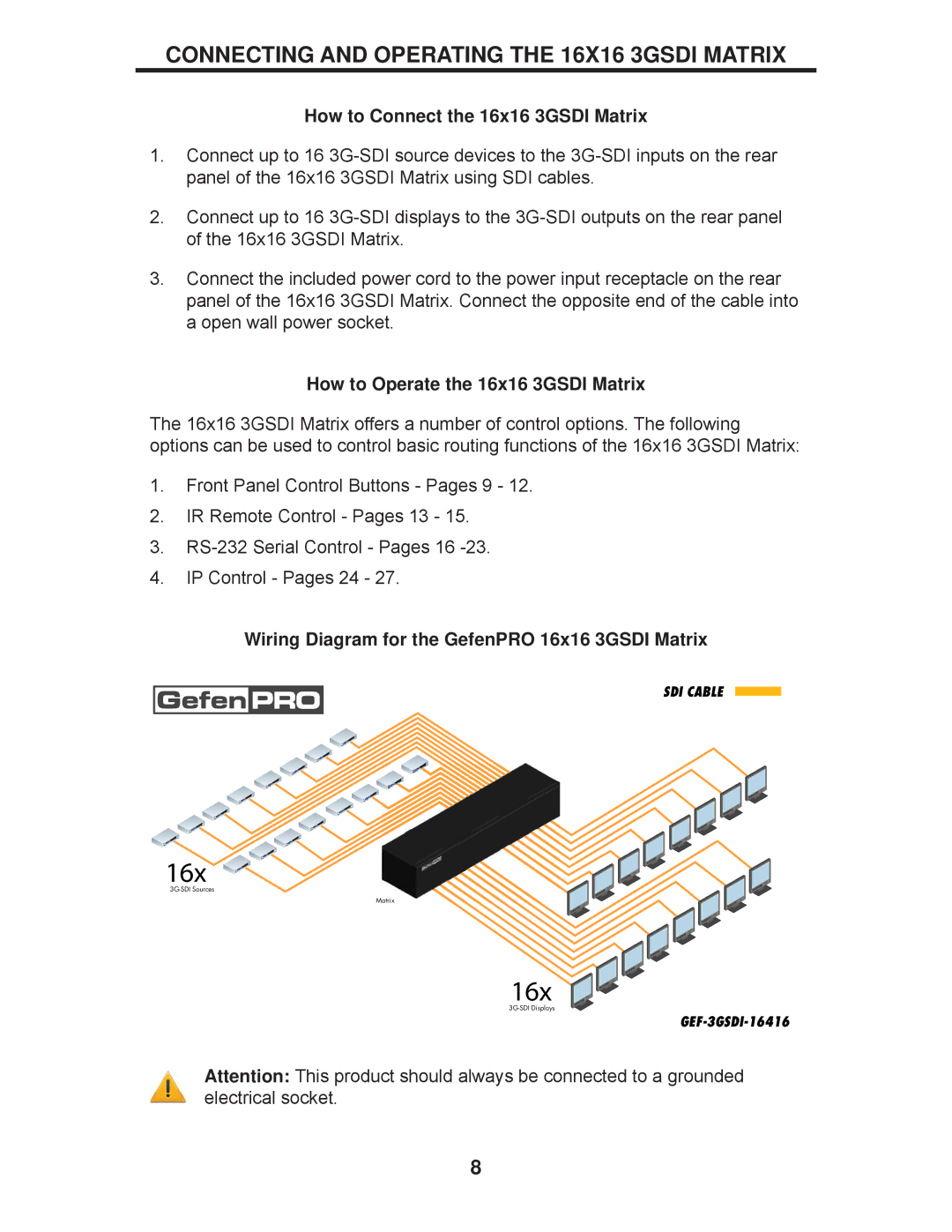 Gefen GEF-3GSDI-16416 user manual Connecting and Operating the 16X16 3GSDI Matrix, How to Connect the 16x16 3GSDI Matrix 