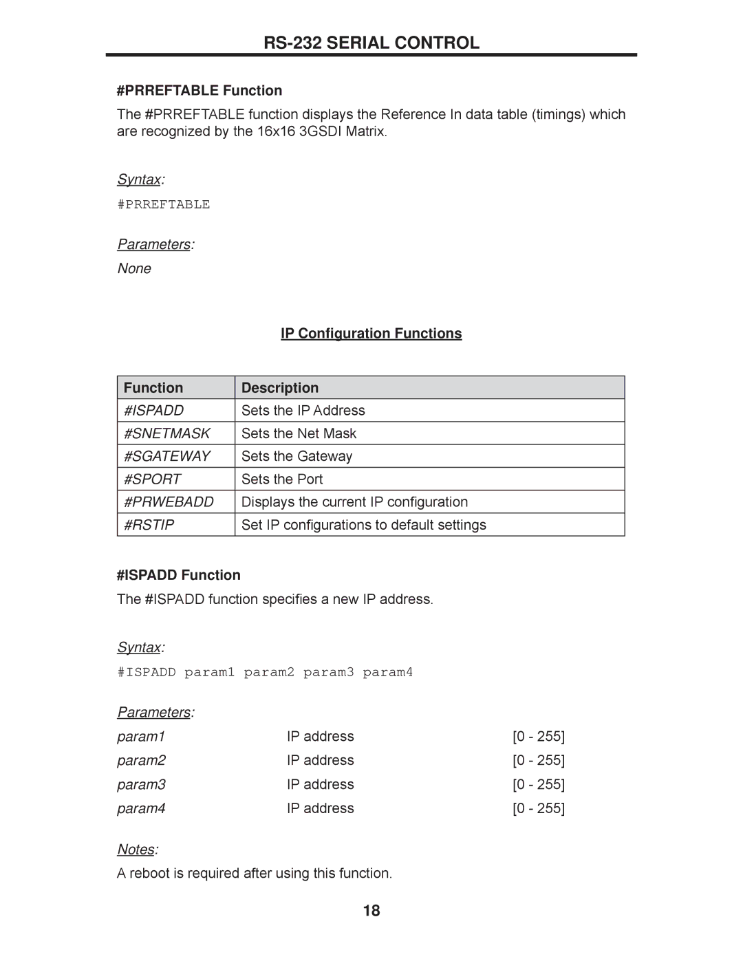 Gefen GEF-3GSDI-16416 user manual #PRREFTABLE Function, #ISPADD Function 