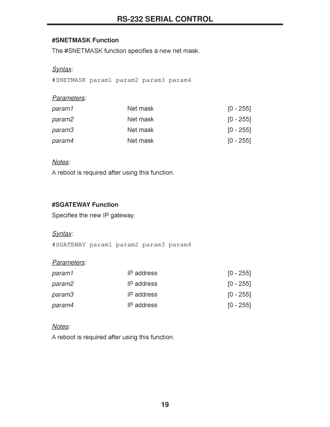 Gefen GEF-3GSDI-16416 user manual #SNETMASK Function, #SGATEWAY Function 