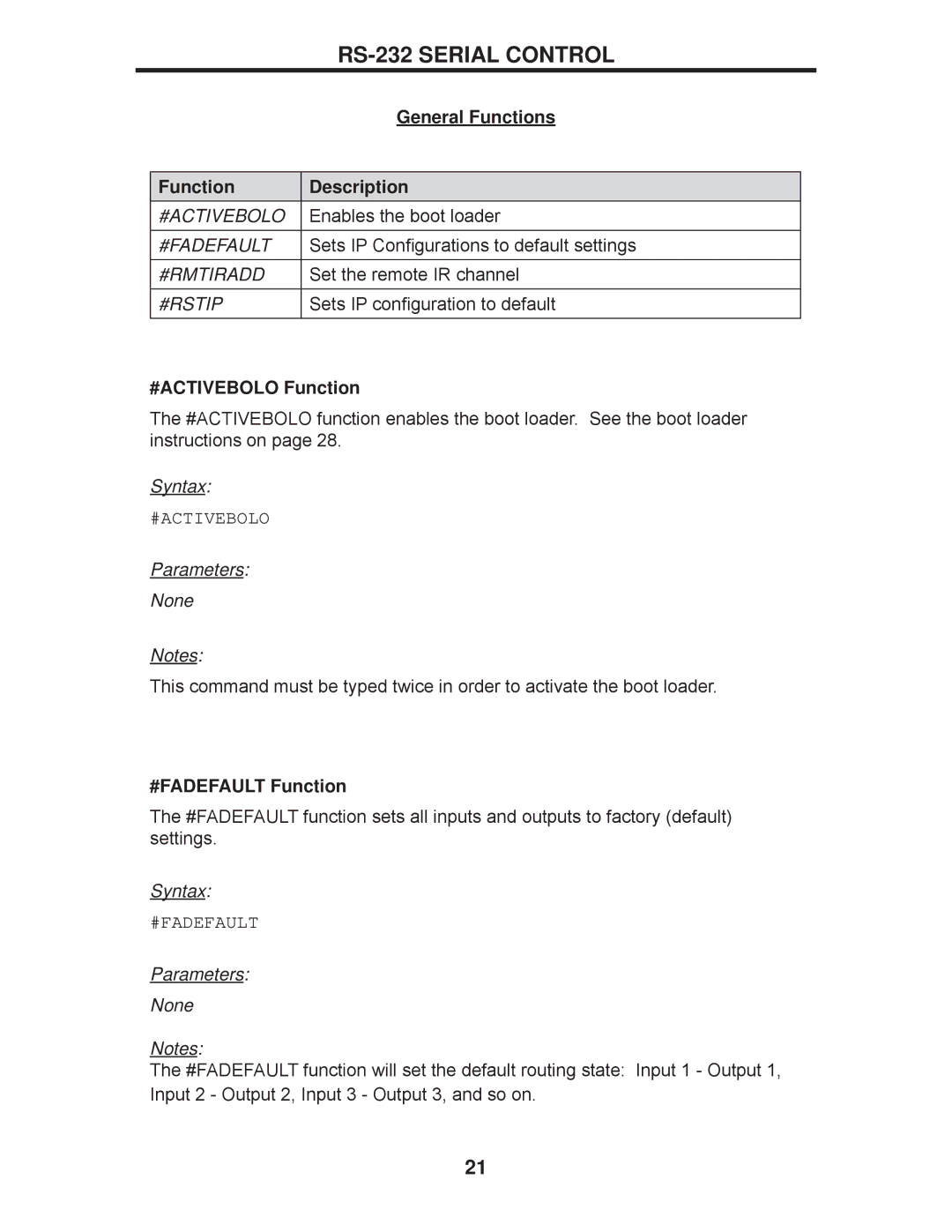 Gefen GEF-3GSDI-16416 user manual #ACTIVEBOLO Function, #FADEFAULT Function 