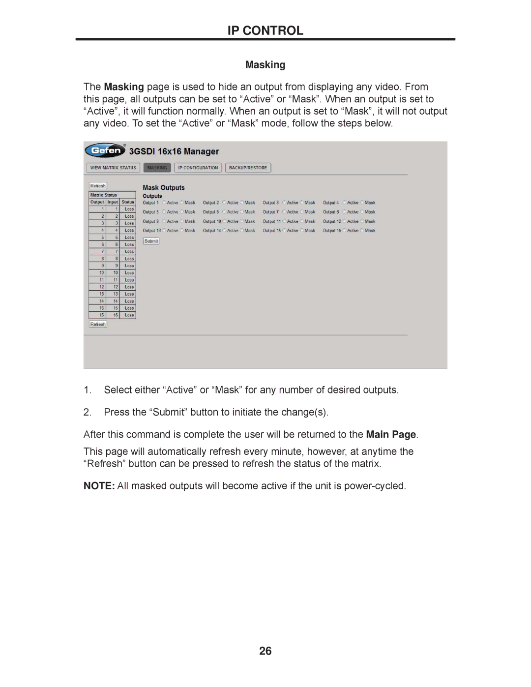 Gefen GEF-3GSDI-16416 user manual Masking 