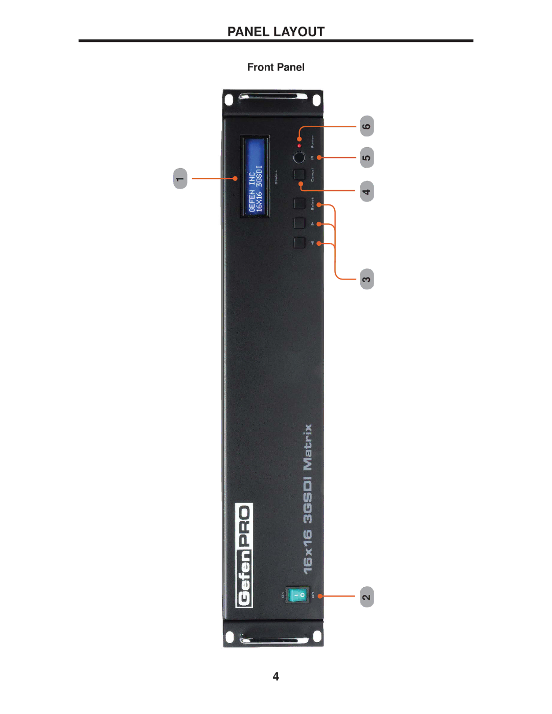 Gefen GEF-3GSDI-16416 user manual Panel Layout, Front Panel 