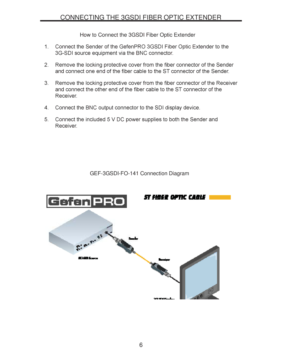 Gefen GEF-3GSDI-FO-141 user manual Connecting the 3GSDI Fiber Optic Extender, How to Connect the 3GSDI Fiber Optic Extender 