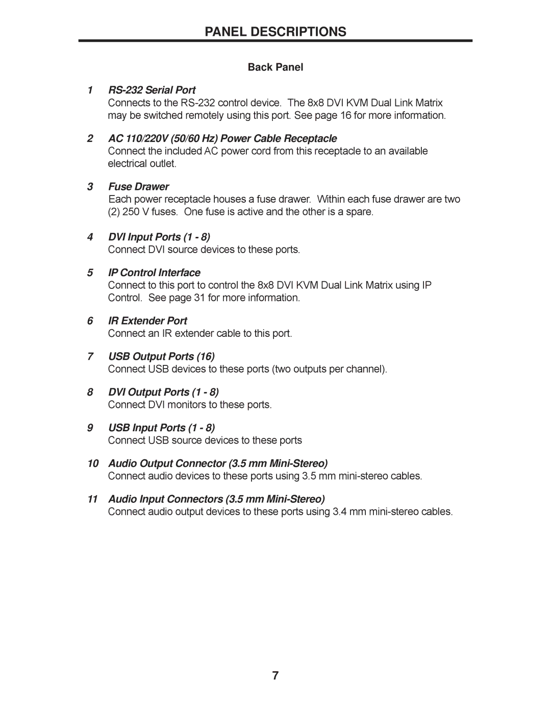 Gefen GEF-DVIKVM-848DL user manual Back Panel, RS-232 Serial Port 