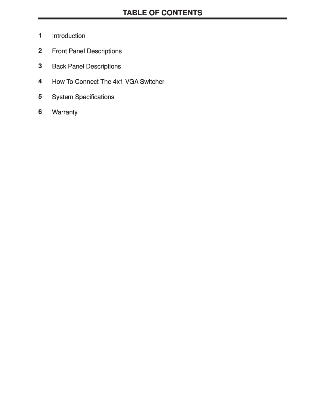 Gefen Gefen user manual Table Of Contents, Introduction 2 Front Panel Descriptions 3 Back Panel Descriptions, Warranty 