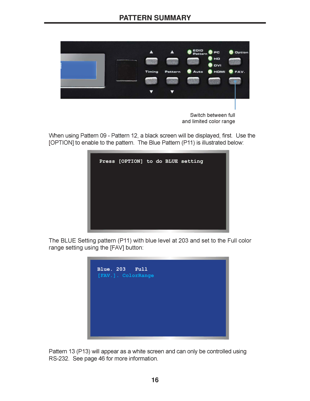 Gefen GTB-HD-SIGGEN user manual Switch between full and limited color range 