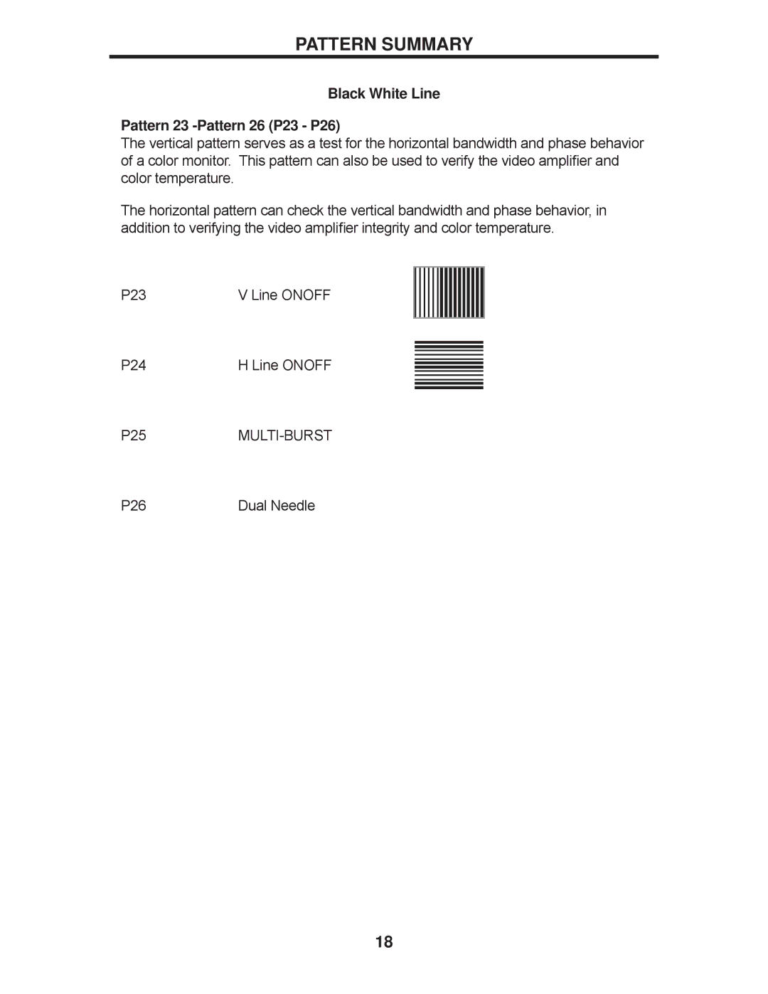 Gefen GTB-HD-SIGGEN user manual Black White Line Pattern 23 -Pattern 26 P23 P26 