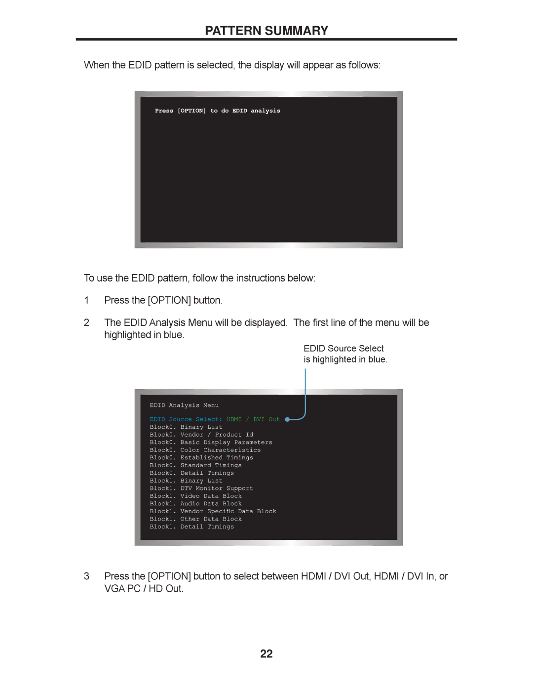 Gefen GTB-HD-SIGGEN user manual Edid Source Select is highlighted in blue 