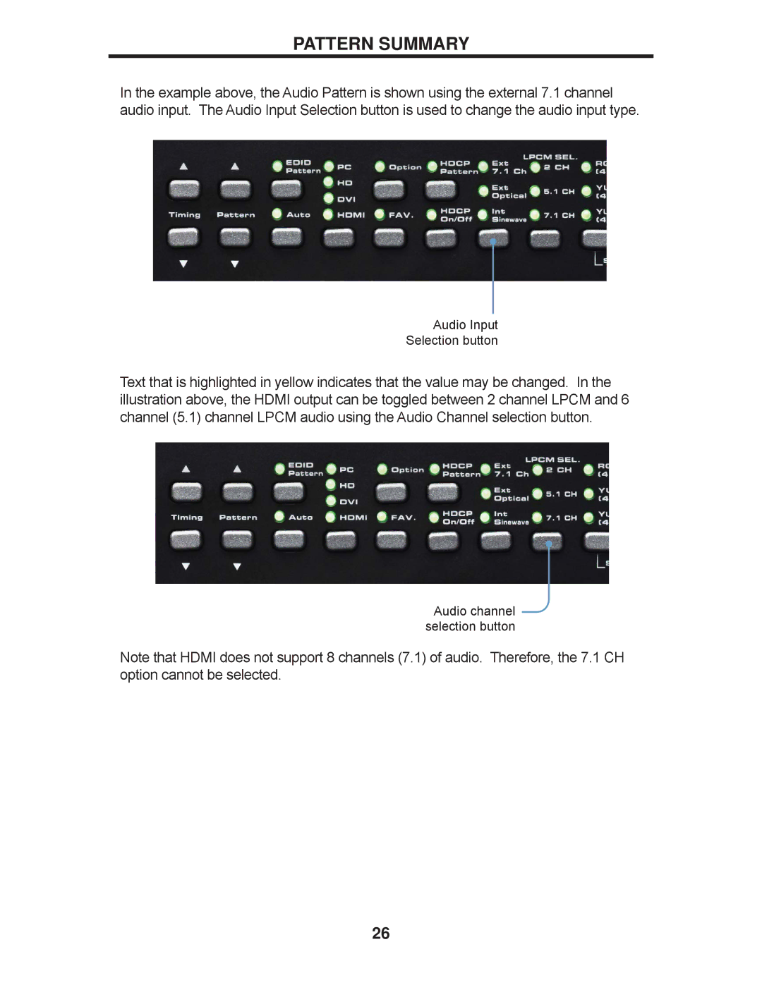 Gefen GTB-HD-SIGGEN user manual Audio Input Selection button 