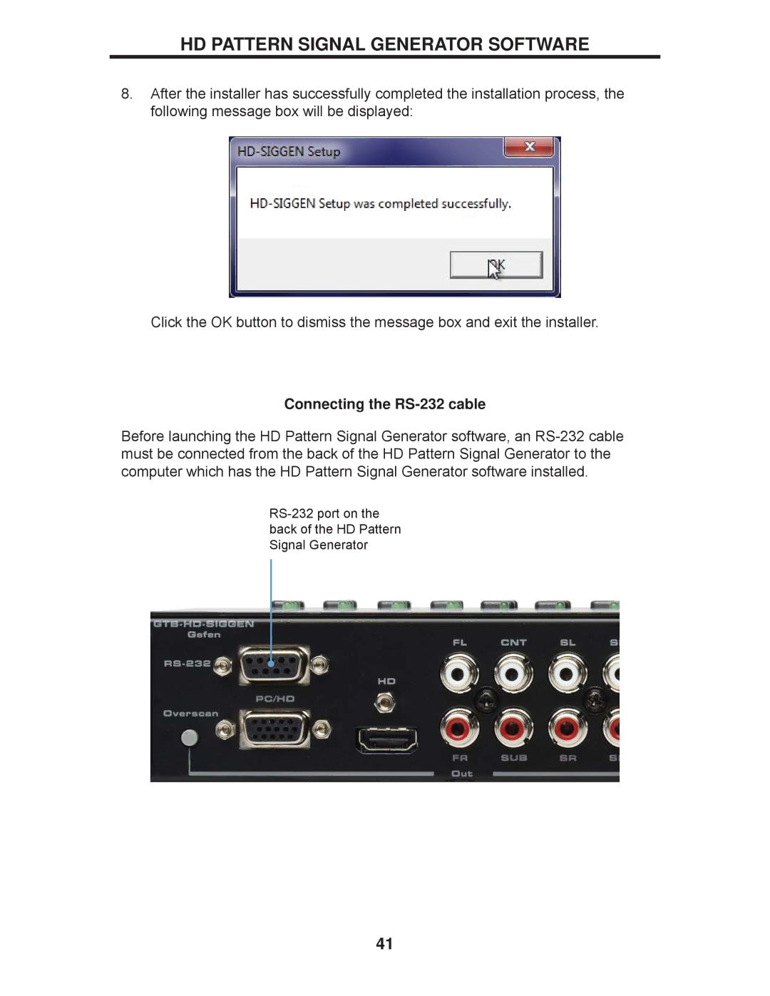 Gefen GTB-HD-SIGGEN user manual Connecting the RS-232 cable 