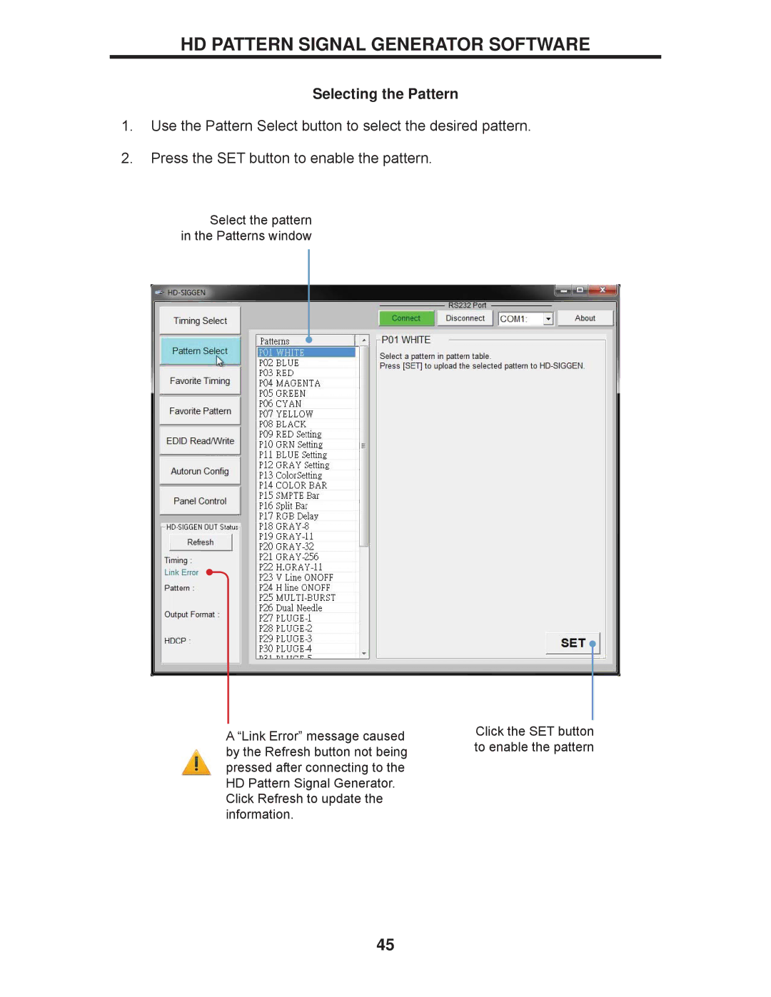 Gefen GTB-HD-SIGGEN user manual Selecting the Pattern, Select the pattern in the Patterns window 