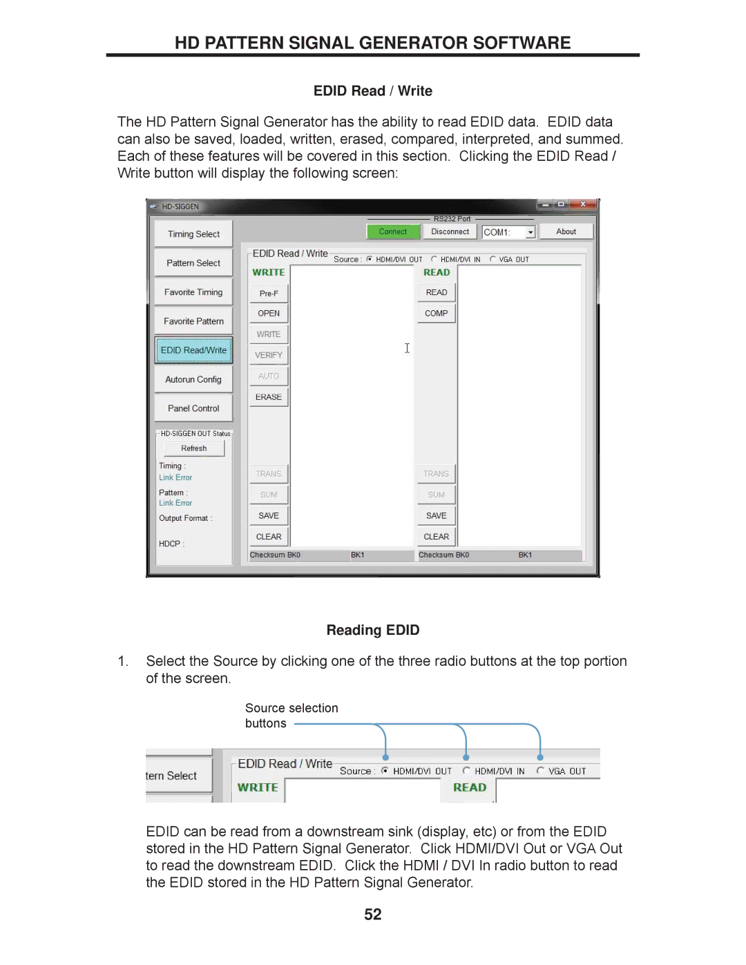 Gefen GTB-HD-SIGGEN user manual Edid Read / Write, Reading Edid 