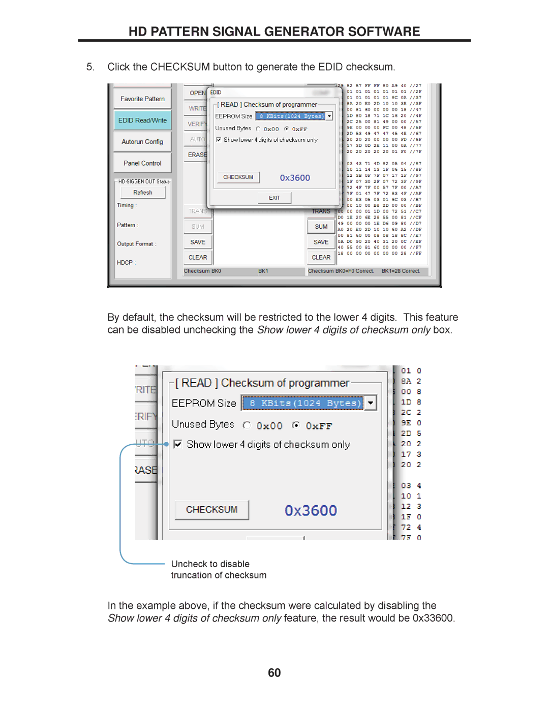 Gefen GTB-HD-SIGGEN user manual Uncheck to disable truncation of checksum 