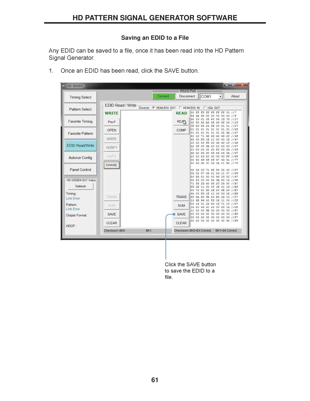 Gefen GTB-HD-SIGGEN user manual Saving an Edid to a File 