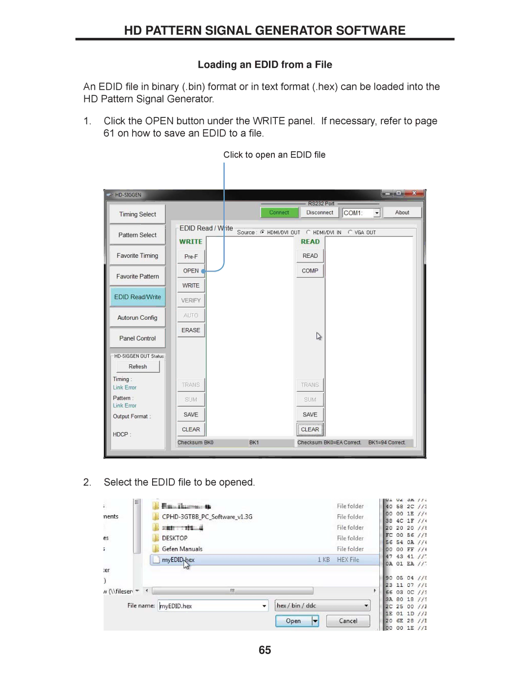 Gefen GTB-HD-SIGGEN user manual Loading an Edid from a File 