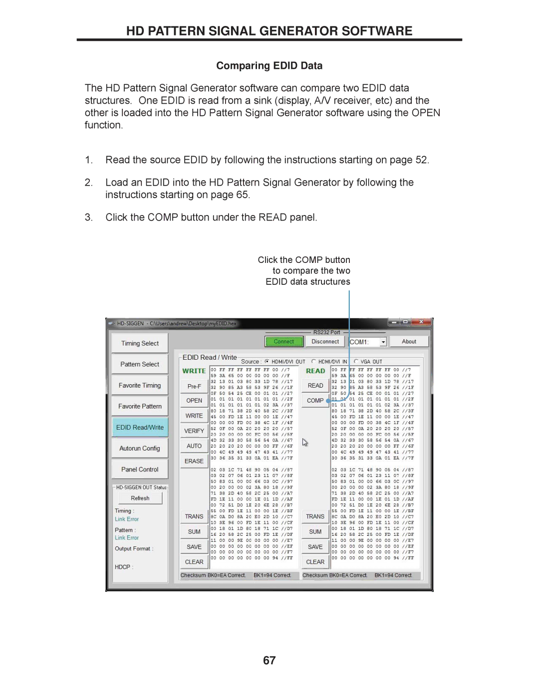 Gefen GTB-HD-SIGGEN user manual Comparing Edid Data 