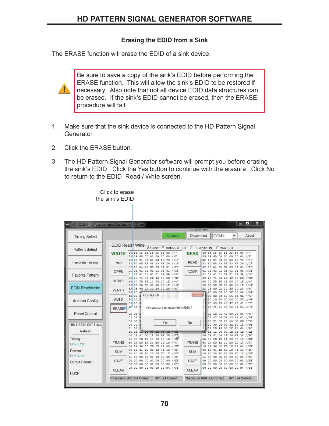 Gefen GTB-HD-SIGGEN user manual Erasing the Edid from a Sink 