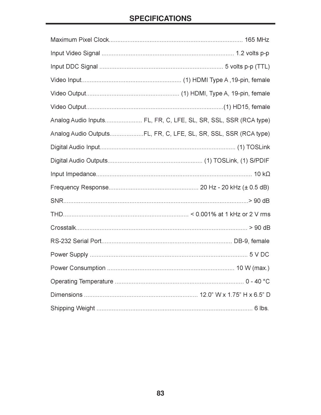 Gefen GTB-HD-SIGGEN user manual Specifications 