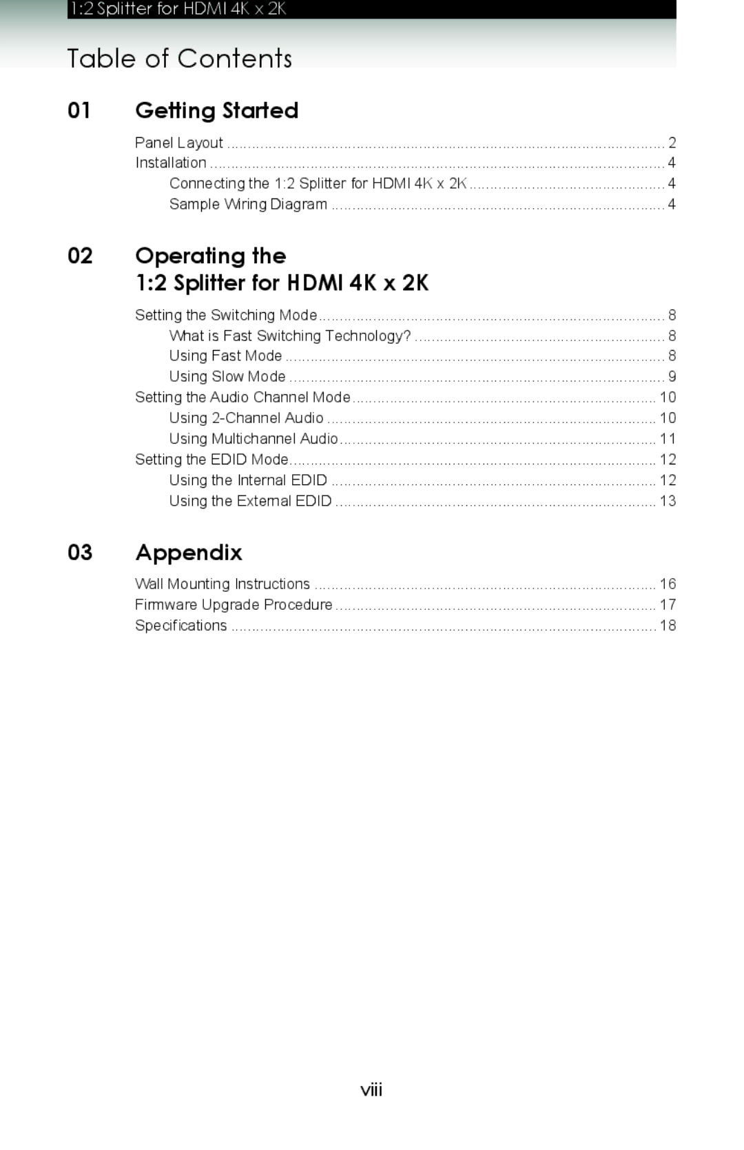 Gefen gtb-hd4k2k-142 user manual Table of Contents 