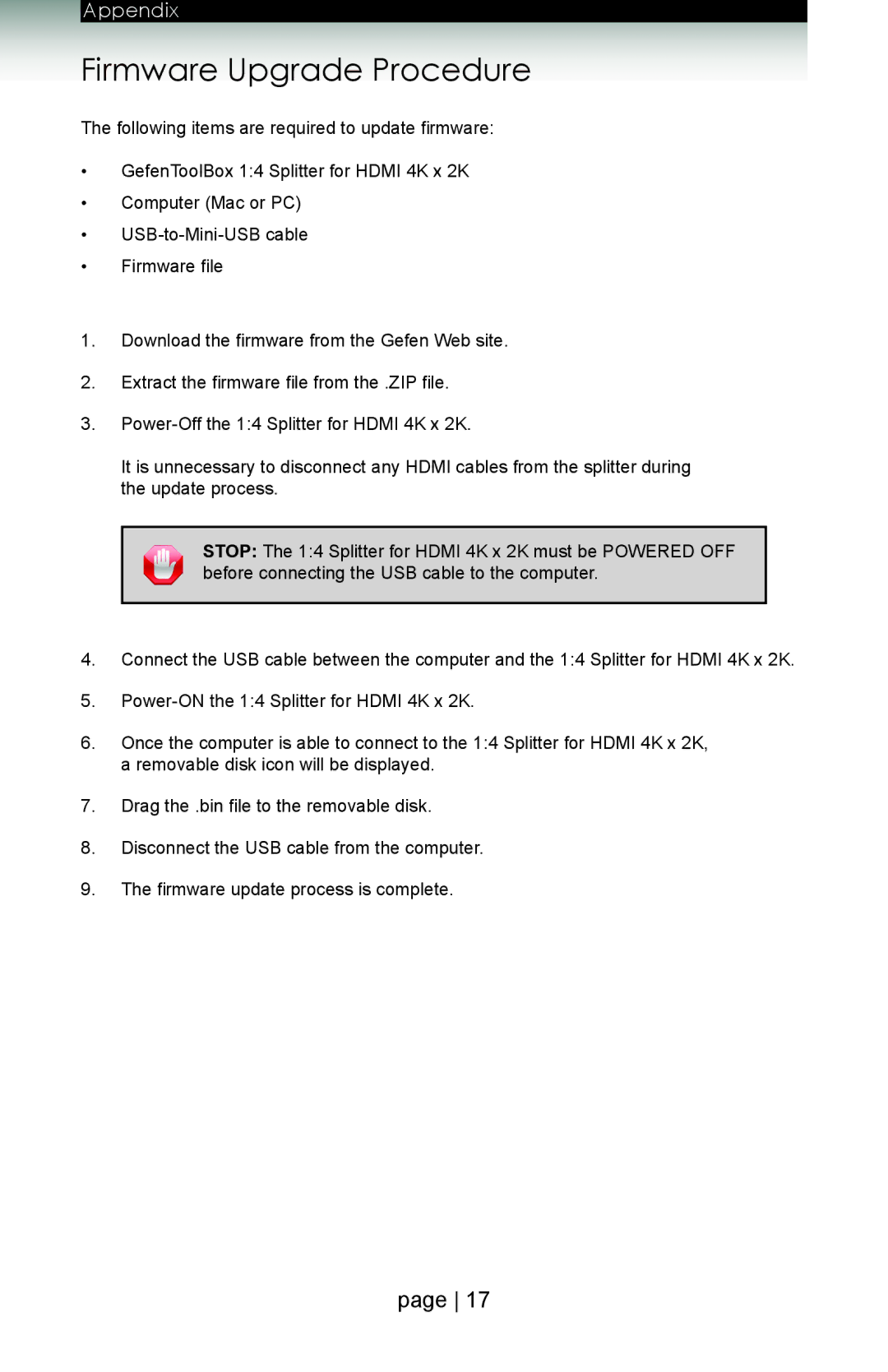 Gefen GTB-HD4K2K-144 user manual Firmware Upgrade Procedure 