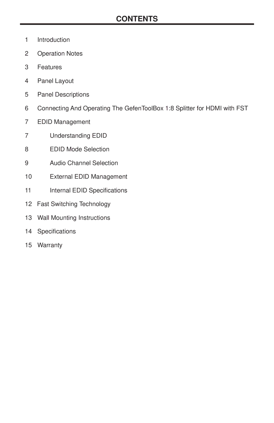 Gefen GTB-HDFST-148-BLK user manual Contents 