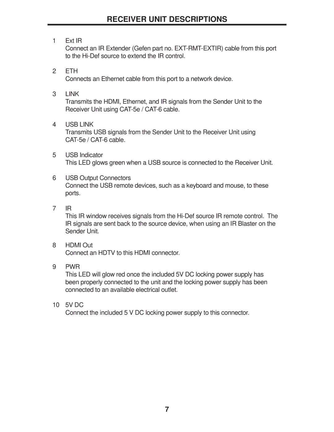 Gefen GTB-HDKVM-ELR, GTB-HDVK,-ELR-BLK user manual Receiver Unit Descriptions, Ext IR 