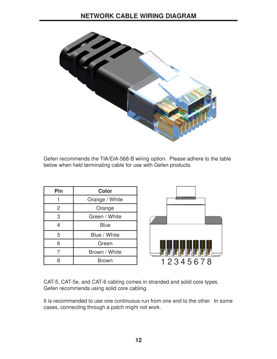 Gefen GTB-HDVK,-ELR-BLK, GTB-HDKVM-ELR user manual Network Cable Wiring Diagram, Pin Color 