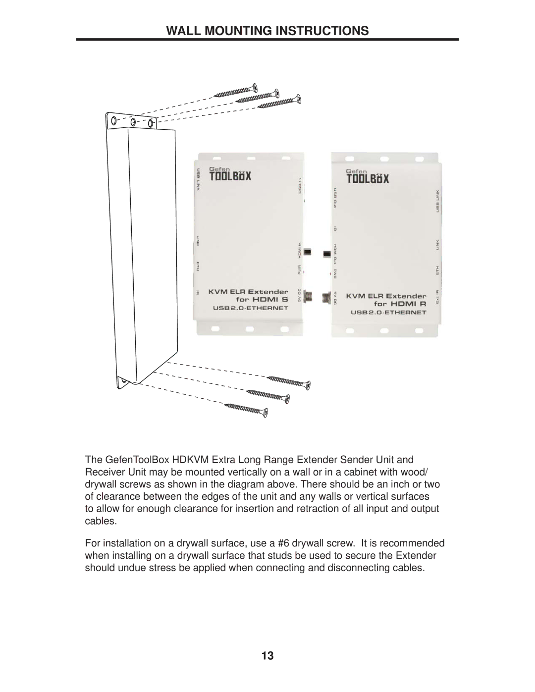 Gefen GTB-HDKVM-ELR, GTB-HDVK,-ELR-BLK user manual Wall Mounting Instructions 