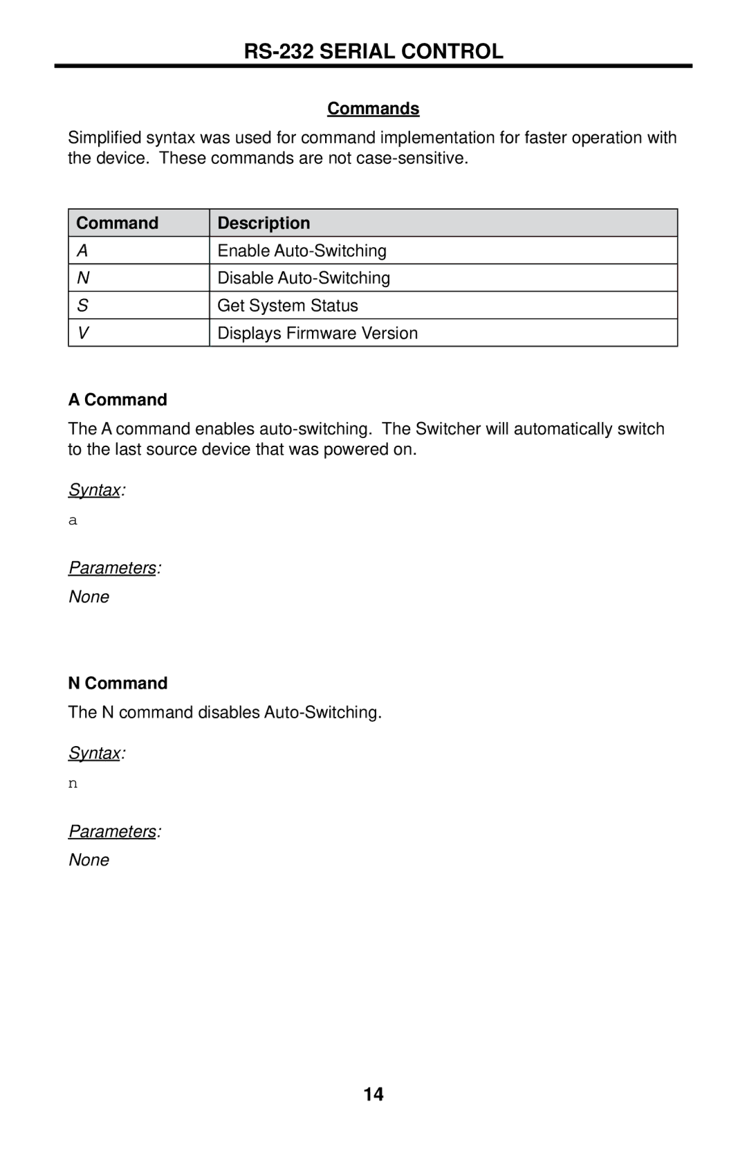 Gefen GTB-MHDMI1.3-441 user manual Commands, Command Description 