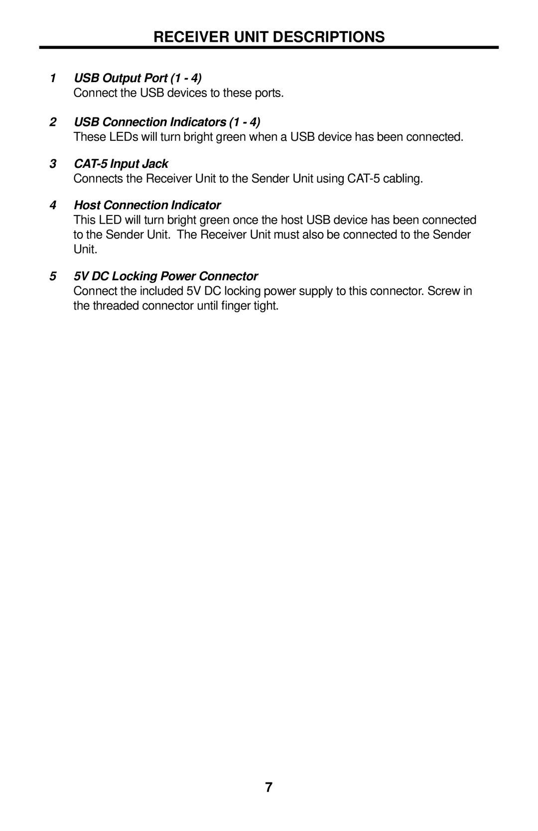 Gefen GTB-USB2.0-4LR user manual Receiver Unit Descriptions 