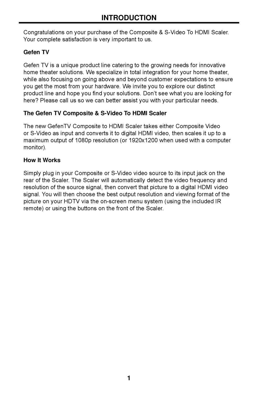 Gefen GTV-COMPSVID-2-HDMIS user manual Introduction, Gefen TV Composite & S-Video To Hdmi Scaler, How It Works 