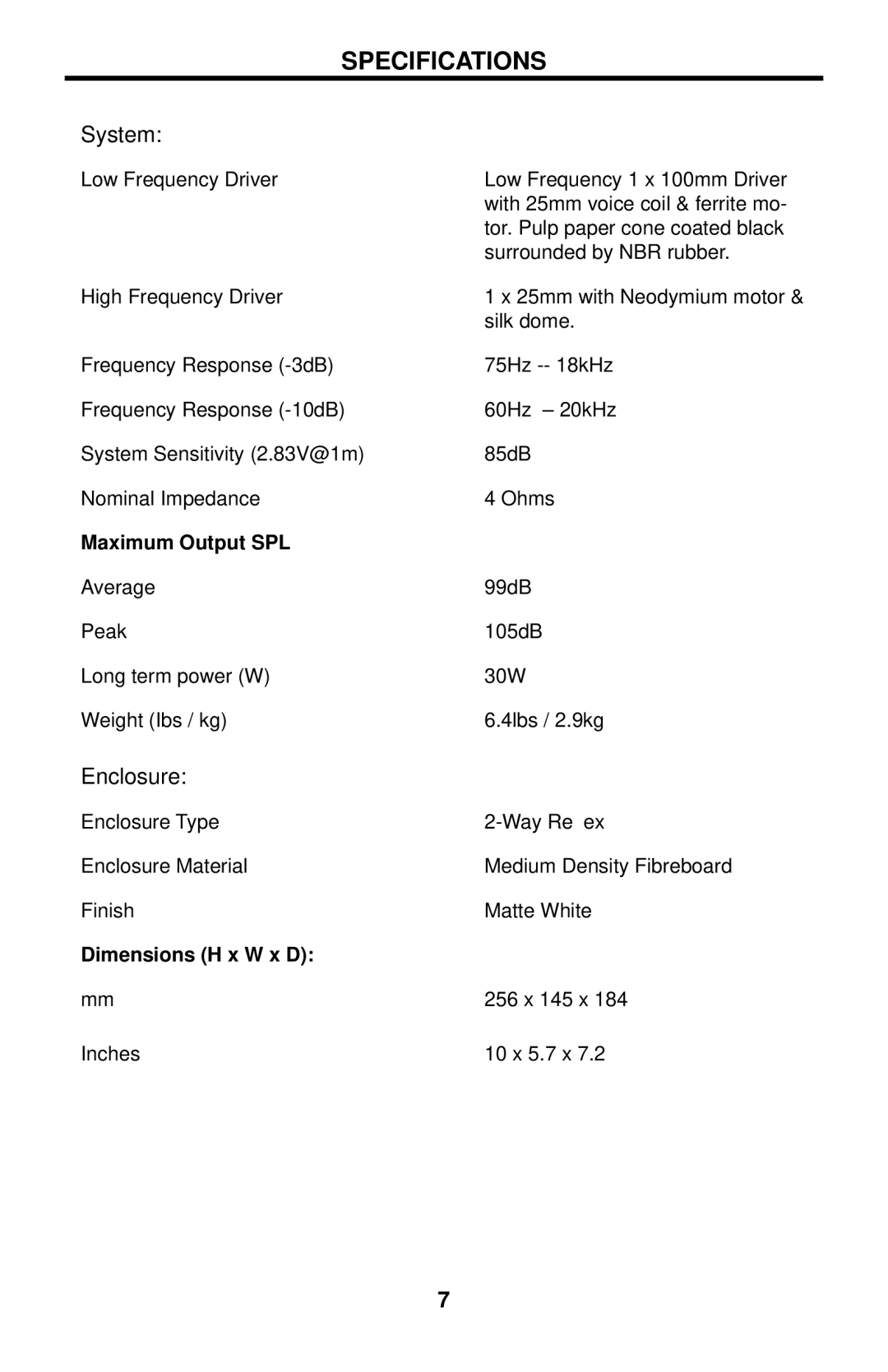 Gefen GTV-CR-5SP, GTV-CR-3SP, GTV-CR-2SP user manual Specifications, Maximum Output SPL, Dimensions H x W x D 