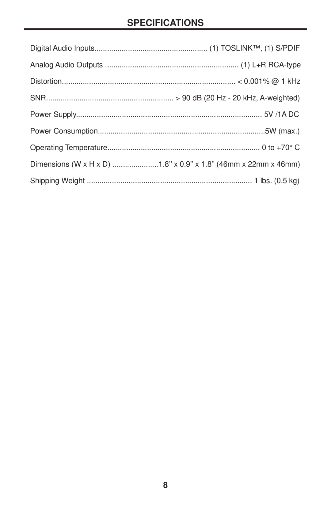 Gefen GTV-DIGAUD-2-AAUD user manual Specifications 