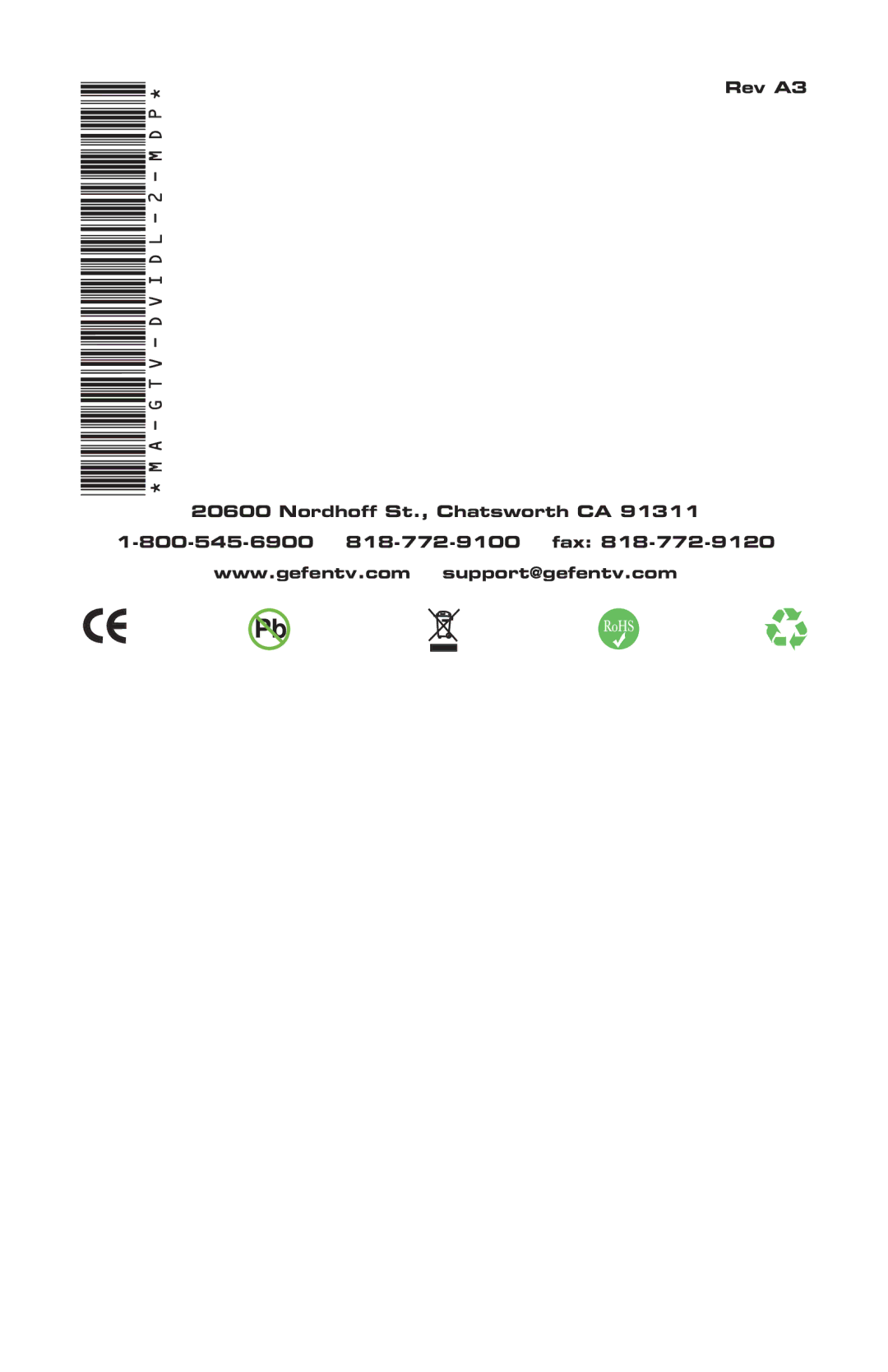 Gefen GTV-DVIDL-2-MDP user manual Rev A3 Nordhoff St., Chatsworth CA 